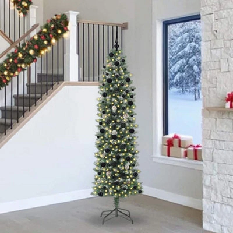 Image of Vidaxl Artificial Slim Christmas Tree Green And White 240 Cm