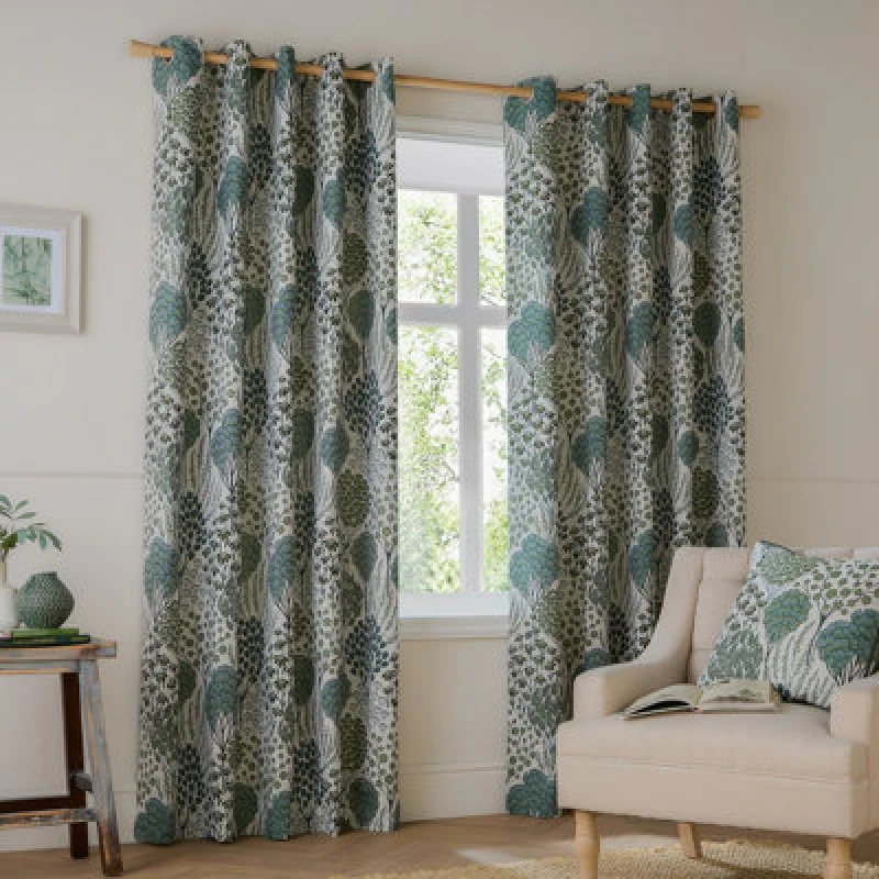 Image of Wylder Ophelia Floral Jacquard Room Darkening Eyelet Curtain Pair Thyme/mineral (W)117Cmx (D)137Cm