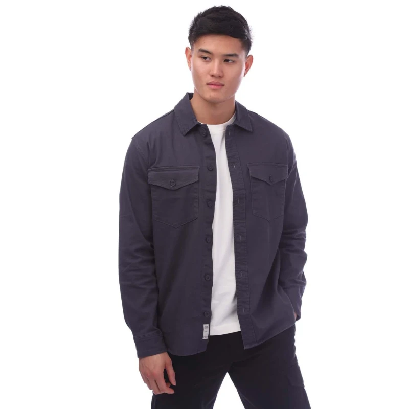 Image of Jack and Jones Stretch Over Shirt - Blue Blue S
