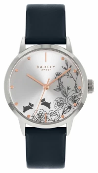 image of Radley Womens Blue Leather Strap Silver Dial Watch