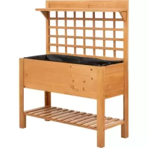 image of Wooden Planter Raised Elevated Garden Bed w/ 2 Shelves, 105x40x135cm - Outsunny