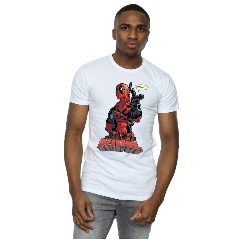 Image of Deadpool Deadpool Men Hey You Cotton T-Shirt in White Size: Small White S Male 5063377451689