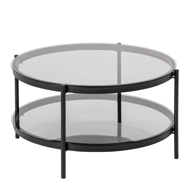 Image of Furniture To Go Bayonne Round Coffee Table in Black with Smoked Glass Top Black Unisex