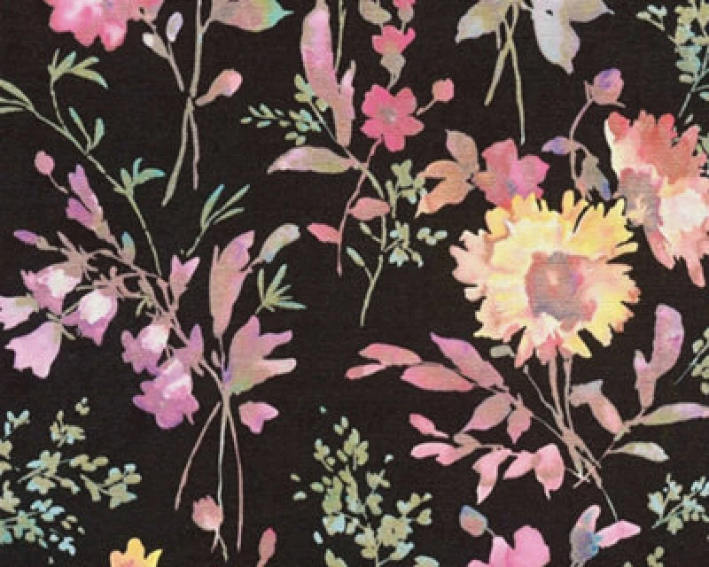 Image of As Creation Cosmoliving Painted Flower Floral Paradise Black Wallpaper 790612