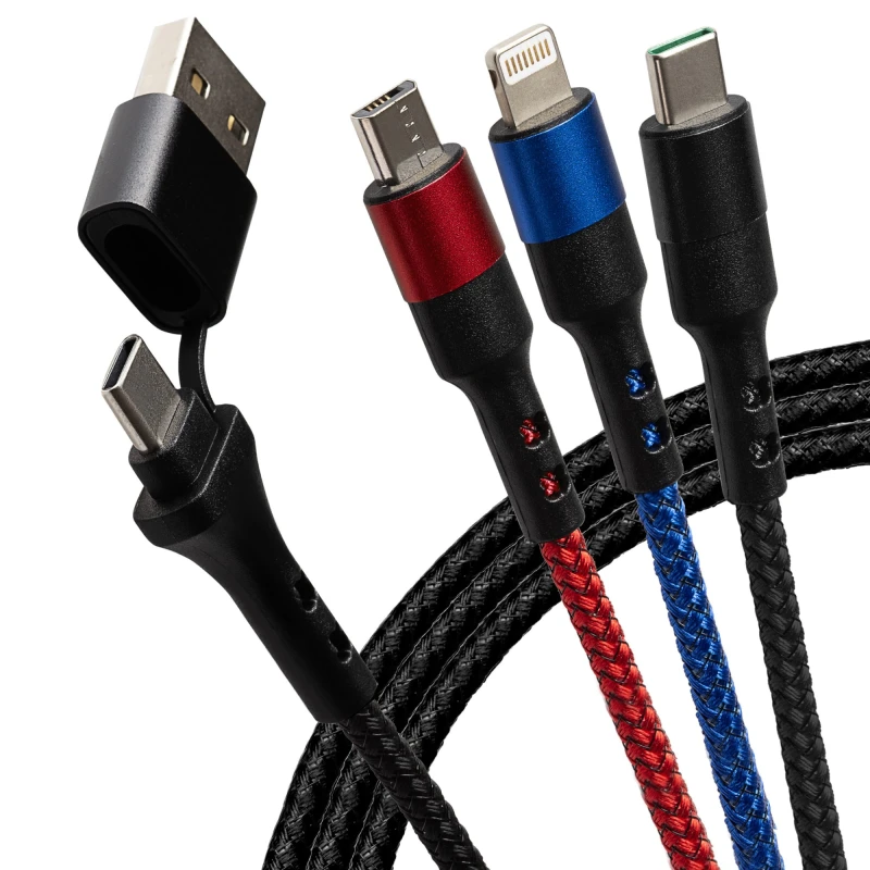Image of Maplin USB-C & USB-A to USB-C / Lightning / Micro USB 3-in-1 Braid
