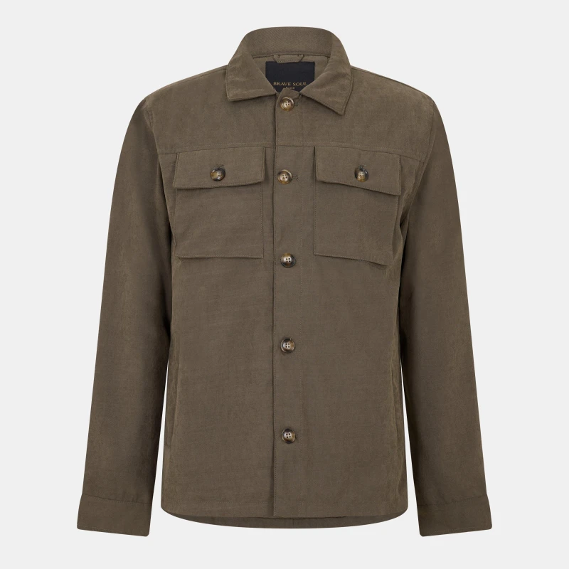 Image of Brave Soul Brave Soul Men Button Through Shacket in Khaki Size: large Khaki L Male 5059534966561