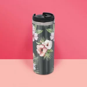 image of Pink Floral Stainless Steel Travel Mug