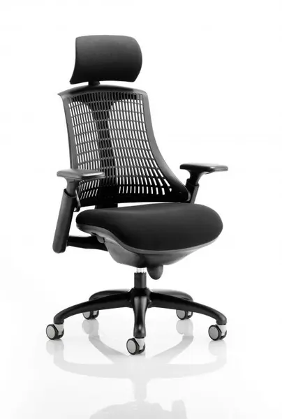Image of Flex Task Operator Chair Black Frame With Black Fabric Seat Black Back With Arms With Headrest