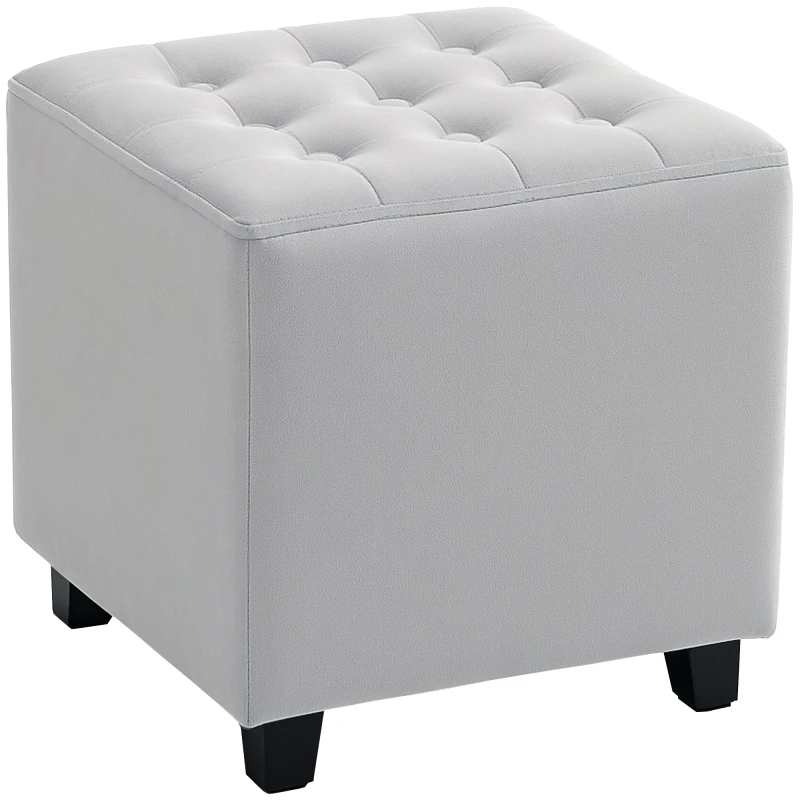 Image of HOMCOM Square Footstool Small Ottoman w/ Wood Legs for Bedroom Light Grey Light Grey