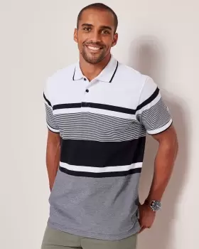 Image of Cotton Traders Mens Signature Short Sleeve Multi Stripe Polo Shirt in White