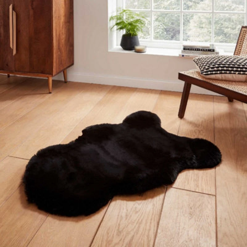 Image of Black Luxurious Modern Plain Shaggy Easy To Clean Rug For Dining Room Bed Room And Living Room-60Cm X 90Cm ( Single )