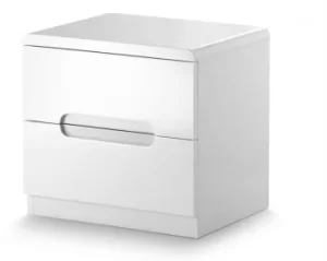 Julian Bowen Manhattan White High Gloss 2 Drawer Small Bedside Cabinet Flat Packed