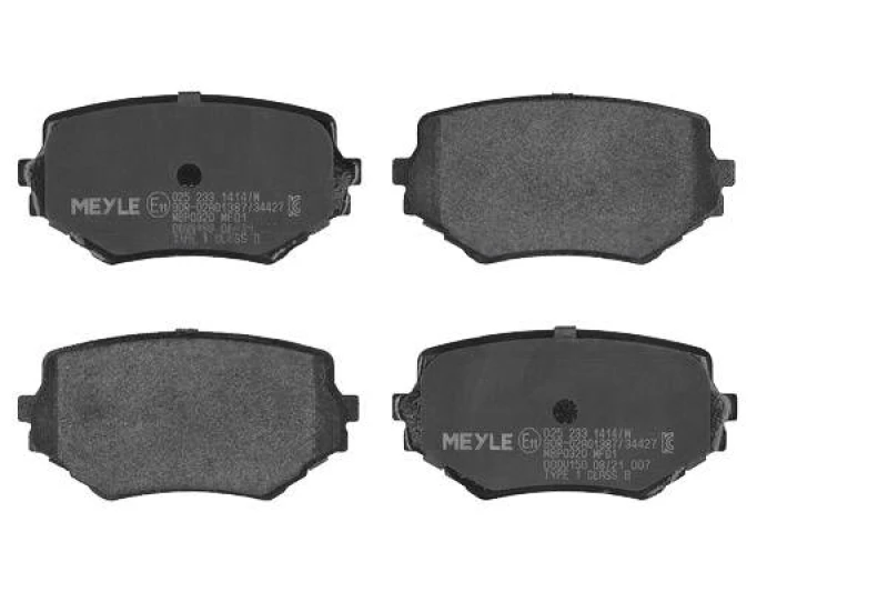 Image of MEYLE 025 233 1414/W Brake pad set Front Axle, with acoustic wear warning, Original Quality, with anti-squeak plate Brake Pad Set,disc brake (402)