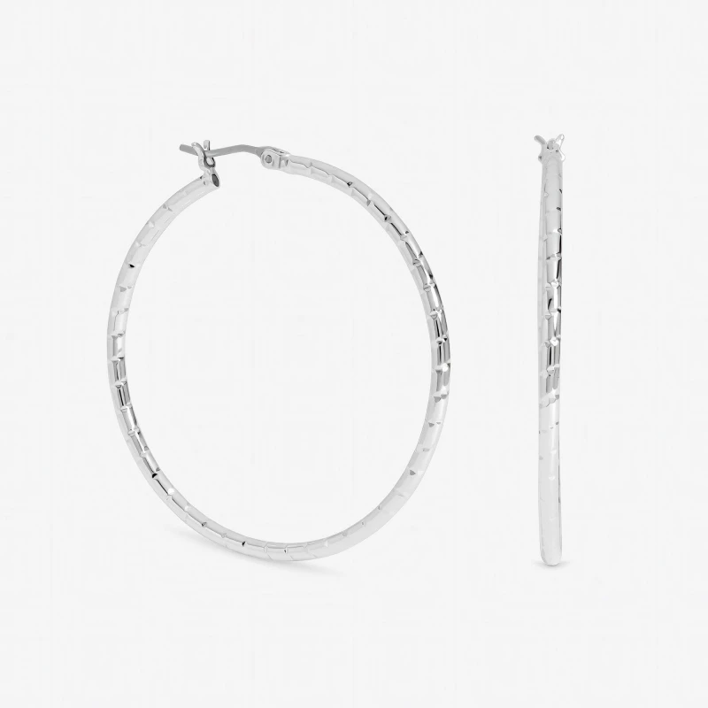 Image of Inicio Sterling Silver Plated Textured Hoops - Gift Pouch Silver female One Size