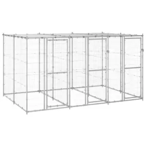 image of Vidaxl Outdoor Dog Kennel Galvanised Steel With Roof 7.26 M