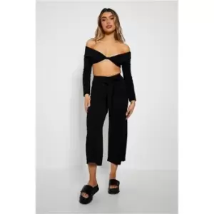 image of I Saw It First Black Scuba Crepe Tie Waist Culottes - Black