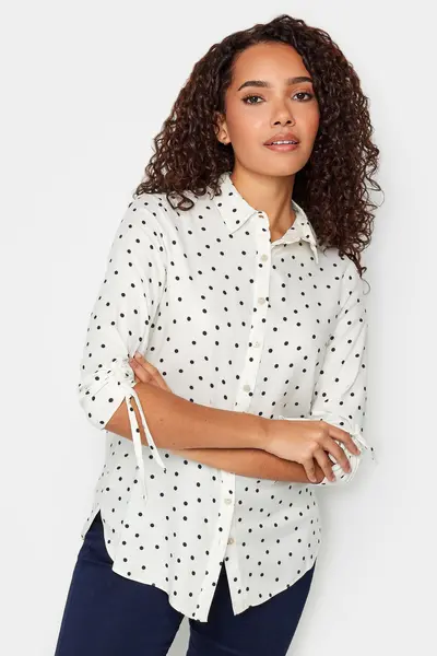 Polka Dot Ruched Sleeve Shirt