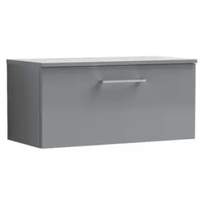 image of Nuie Arno Gloss Cloud Grey 800mm Wall Hung Single Drawer Vanity Unit with Worktop - ARN1325W - Cloud Grey