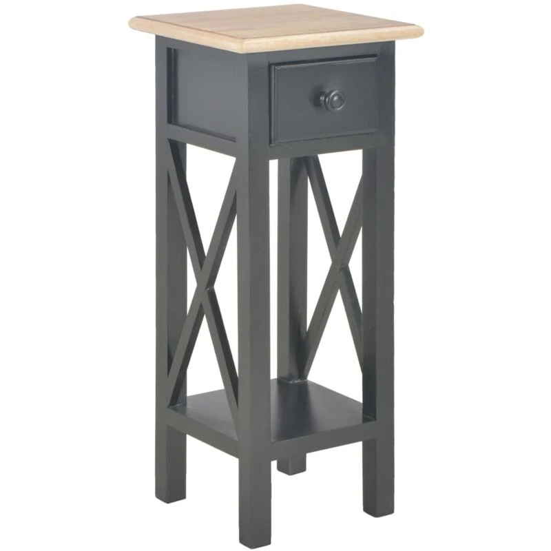 Image of vidaXL Side Table Black Wood Bedside Storage Cabinet Telephone Nightstand