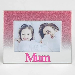 Image of 5" x 3.5" Pink Glitter Glass Frame - Mum
