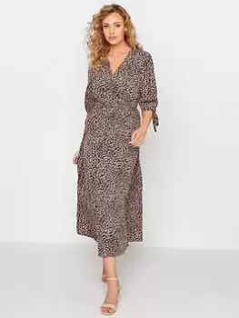 image of Long Tall Sally Blush Animal Tie Sleeve Midi Dress, Pink, Size 12, Women