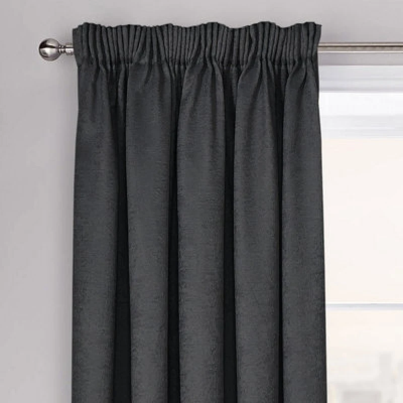 Image of Velosso Westwood Dimout Pencil Pleat Curtains in Black Size: 117cm width x 183cm drop Black Unisex 117cm width x 183cm drop