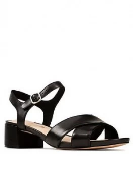 image of Clarks Sheer35 Strap Leather Block Heel Sandal - Black