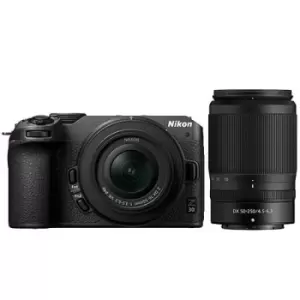 image of Nikon Z 30 Mirrorless Camera with DX 16-50mm and 50-250mm VR Lenses