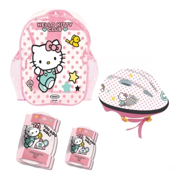 image of Hello Kitty - Club Childrens Helmet, Knee, Elbow Protection Set with Carry Bag, Girl, Ages Three Years and Above,...