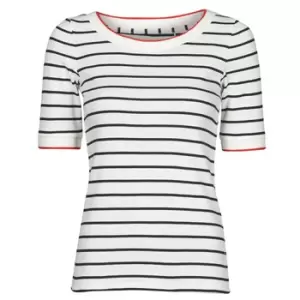 Image of Esprit RAYURES COL ROUGE womens T shirt in White - Sizes XS,S
