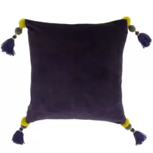 image of Poonam Velvet Cushion Damson/Lemon Curry