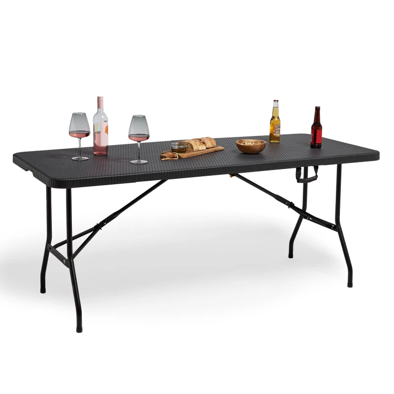 Image of VonHaus Rattan Design Folding Garden Dining Table Dark Grey