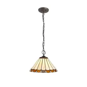 image of Middleburgh 3 Light Downlighter Ceiling Pendant E27 With 30cm Tiffany Shade, Amber, Crystal, Aged Antique Brass