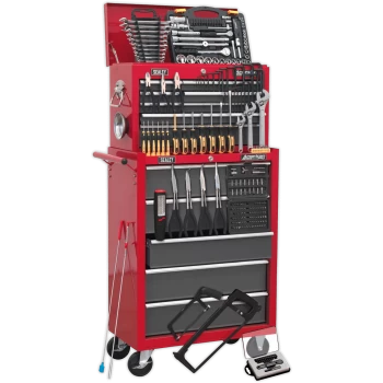 image of Sealey American Pro 14 Drawer Roller Cabinet and Tool Chest + 239 Piece Tool Kit Red / Grey