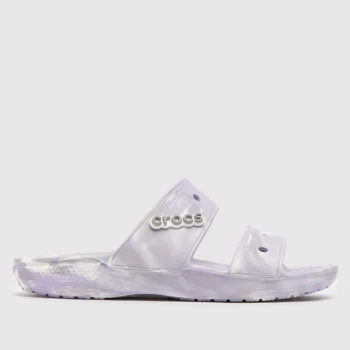 image of Crocs White & Purple Classic Slide Marble Sandals