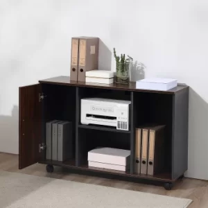 Image of HOMCOM File Cabinet with Rolling Wheels for Legal Letter Sized Files Printer Stand with Wooden Documents Storage Chest for Home Office