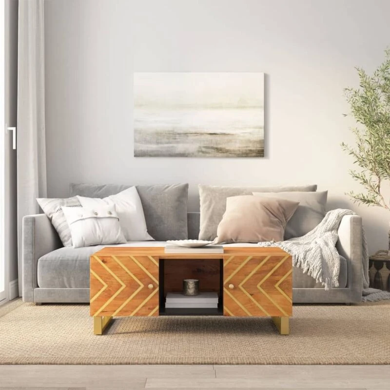 Image of Vidaxl Coffee Table Brown And Black 100X54X40 Cm Solid Wood Mango, Brown 356795