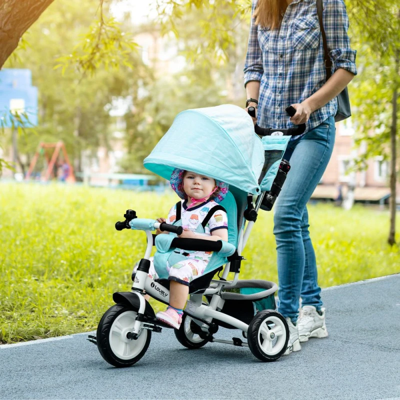 Image of HOMCOM 4 In 1 Kids Trike, Stroller With Parent Handle, Blue 370-027V00BU