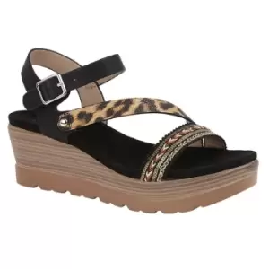 image of Cipriata Womens/Ladies Cinzia High Wedge Sandals (4 UK) (Black/Leopard Print)