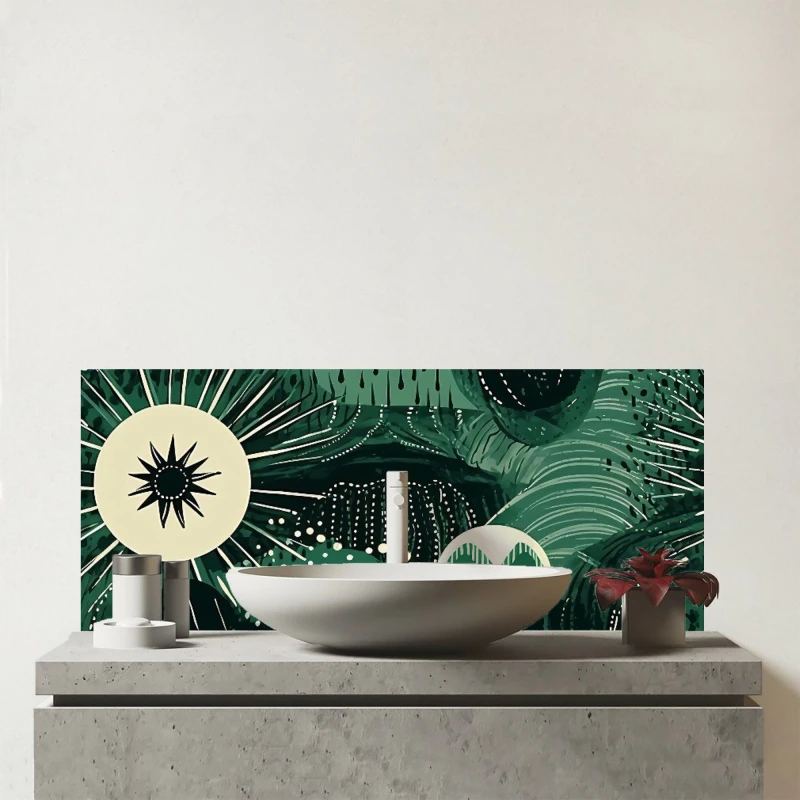 Image of Warren Reed - Designer Abstract Green Moon Glass Bathroom Splashback Green Unisex