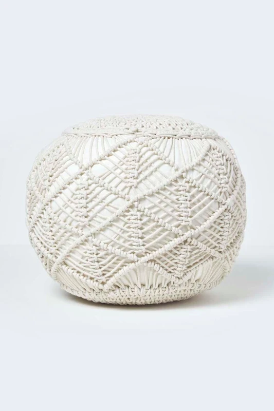 Image of Homescapes Macrame Knitted Pouffe 35 x 40cm Natural