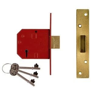 image of Union 2134E 5 Lever BS Mortice Deadlock Satin Brass Finish 79.5mm 3" Visi