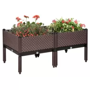 image of Outsunny Set Of 2 Raised Garden Bed Elevated Planter Box For Flower Vegetables - Brown