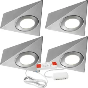 Image of 4x BRUSHED NICKEL Pyramid Surface Under Cabinet Kitchen Light & Driver Kit - Natural White LED