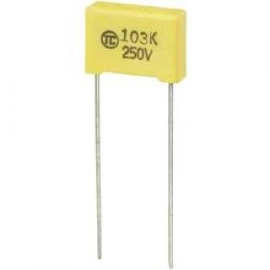 Image of MKS thin film capacitor Radial lead 0.01 uF 250 Vdc 5 10 mm L x W x H 13 x 4 x 9mm