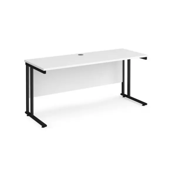 image of Office Desk 1600mm Rectangular Desk With Cantilever Leg White Tops With Black Frames 600mm Depth Maestro 25