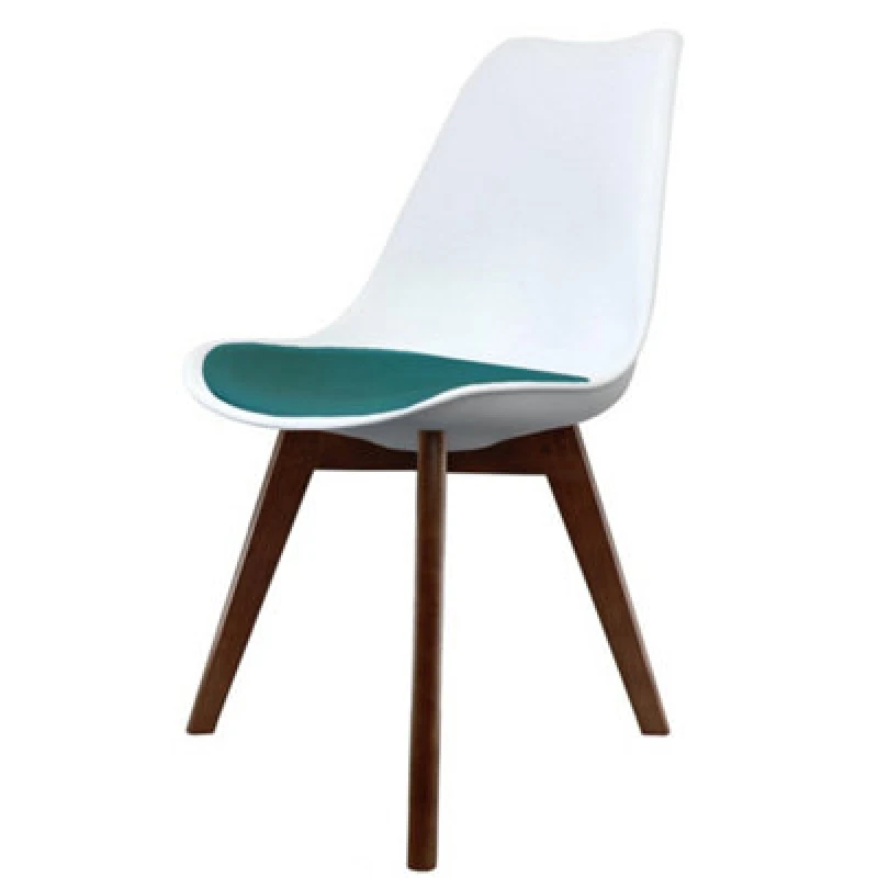 Image of Fusion Living Soho Plastic Dining Chair With Squared Dark Wood Legs White & Teal, Green FL2363