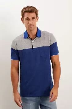 Image of Mens Blue Jacquard Black Polo