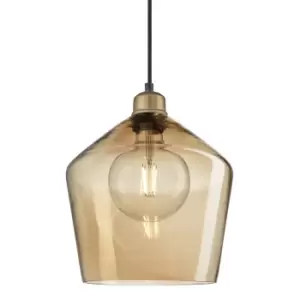 Image of Industville Orlando Tinted Glass Schoolhouse Amber Pendant / 10" Pewter Holder