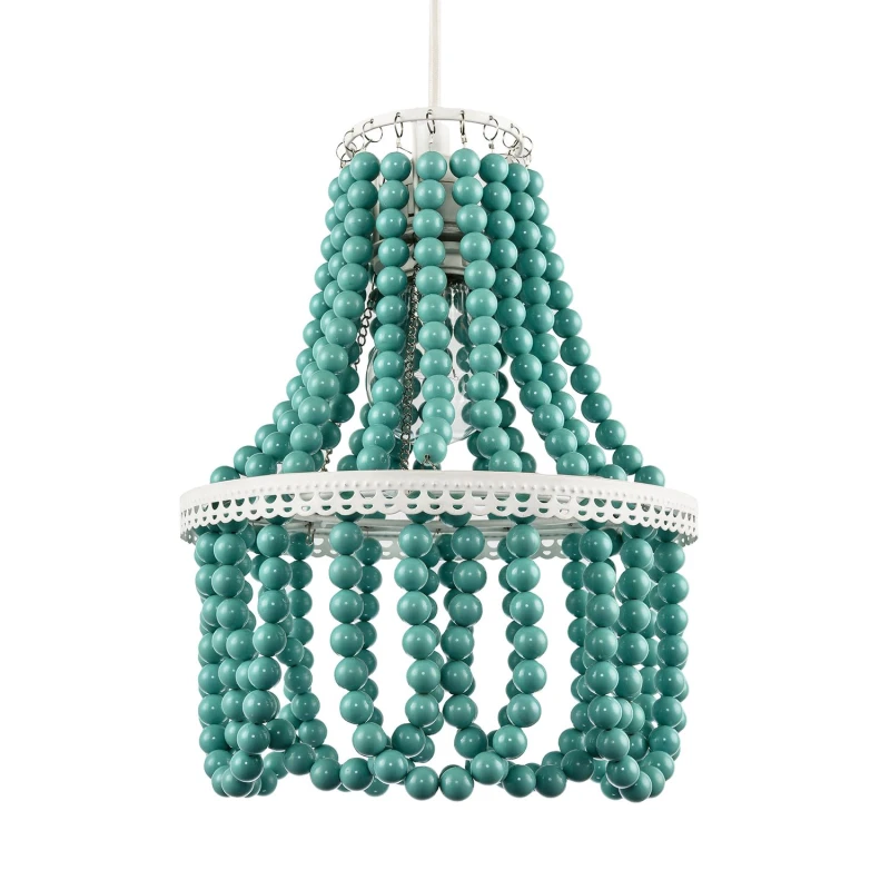 Image of Happy Homewares Shabby Chic Ornate Chandelier Pendant Shade with Round Duck Egg Pearls in Duck Egg Blue Duck Egg Blue Unisex